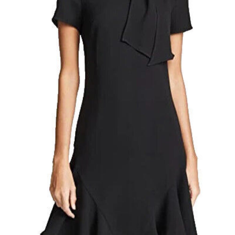 Shoshanna Women's US6 Black Bosher Short-Sleeve Mini Bow-Tie Crepe Shift Dress
